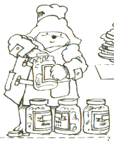 A coloring page of paddington bear